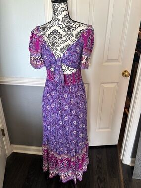 BellanBlue Purple Floral Tie-Front Maxi Dress